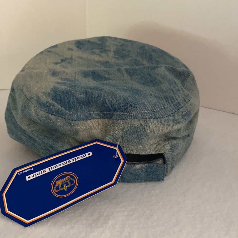 Rhinestone Bling Cadet Cap ROSE Motif Blue Denim - Picture 9 of 9